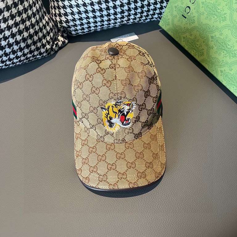 With box bag, Gucci (Gucci) new original single baseball cap, tiger head embroidery, 11 open mold customized, heavy embroidery, details comparable to the counter, the original canvas material   head cowhide, the quality 