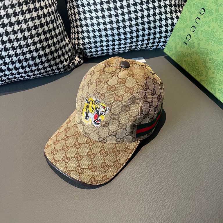 With box bag, Gucci (Gucci) new original single baseball cap, tiger head embroidery, 11 open mold customized, heavy embroidery, details comparable to the counter, the original canvas material   head cowhide, the quality 