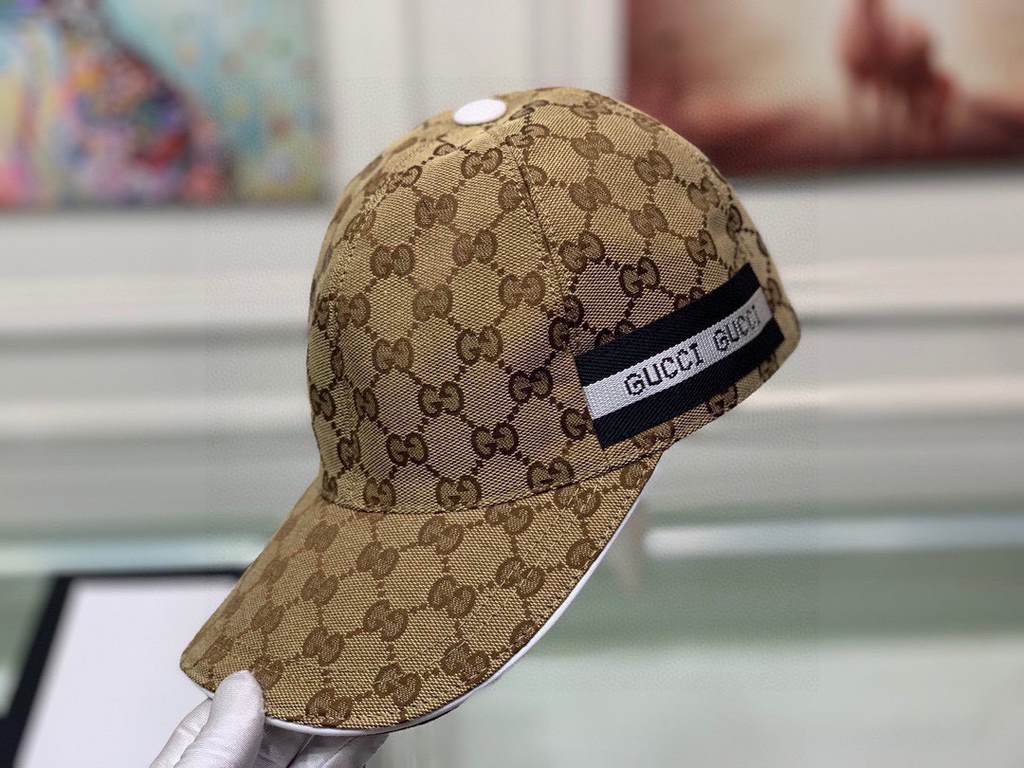 With box bag, Gucci (Gucci) classic original single baseball cap, logo webbing, 11 open mold customized, the original canvas material   head cowhide, the generation of the purchase of popular, men and women can be used w