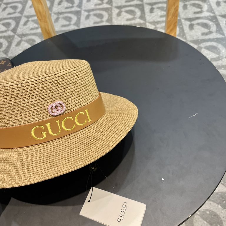 Gucci Gucci Straw Hat, Embroidered Monogrammed Sun Hat, l Head Circumference 57cm