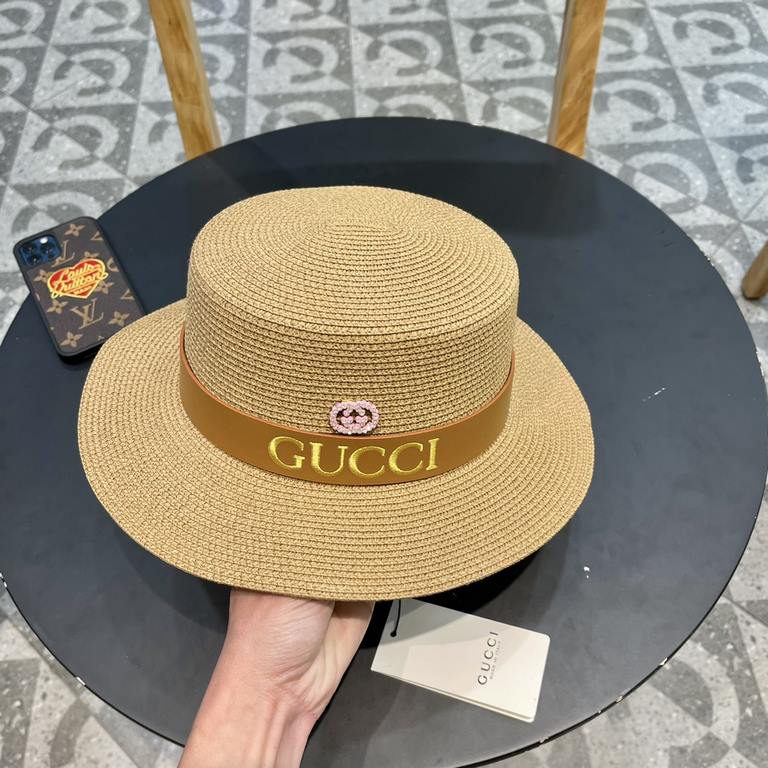 Gucci Gucci Straw Hat, Embroidered Monogrammed Sun Hat, l Head Circumference 57cm