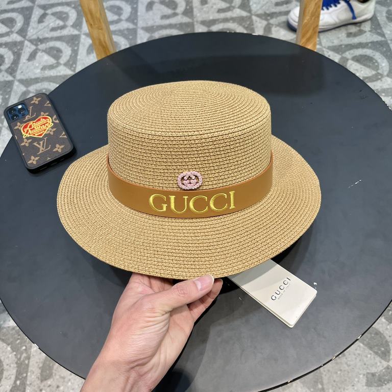 Gucci Gucci Straw Hat, Embroidered Monogrammed Sun Hat, l Head Circumference 57cm