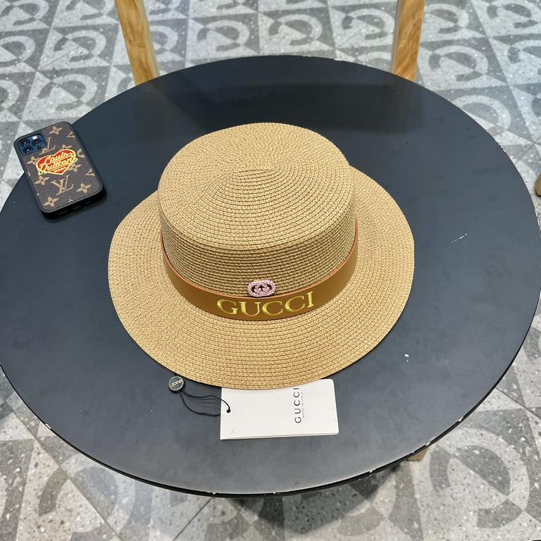 Gucci Gucci Straw Hat, Embroidered Monogrammed Sun Hat, l Head Circumference 57cm