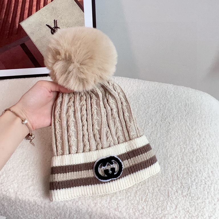 Special   with dust bag [GUCCI Gucci] 2024 fall and winter new striped men's and women's models of wool ball wool cap, striped large series, light luxury full of sense of