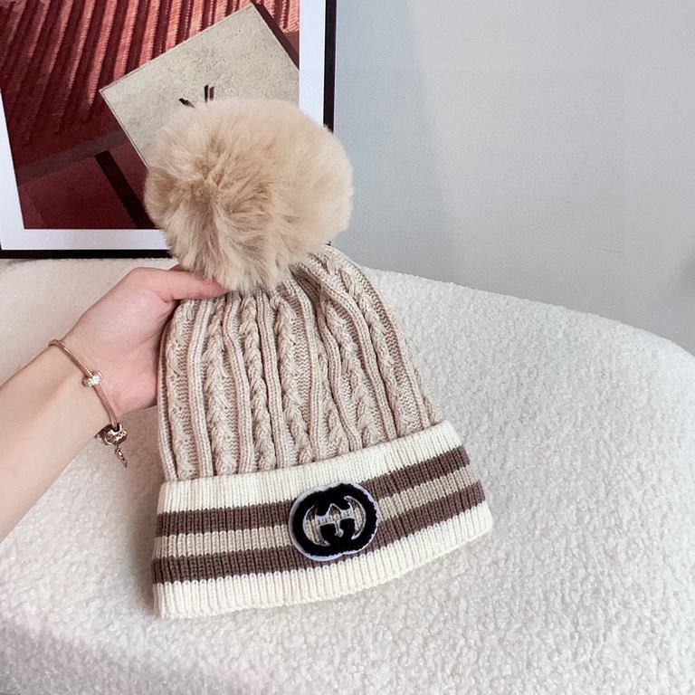 Special   with dust bag [GUCCI Gucci] 2024 fall and winter new striped men's and women's models of wool ball wool cap, striped large series, light luxury full of sense of