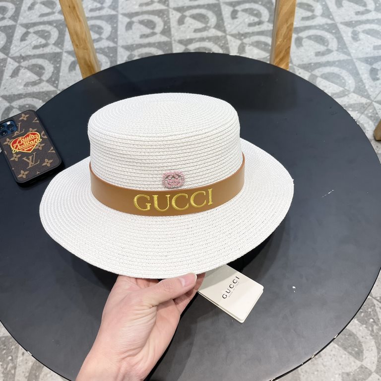 Gucci Gucci Straw Hat, Embroidered Monogrammed Sun Hat, l Head Circumference 57cm