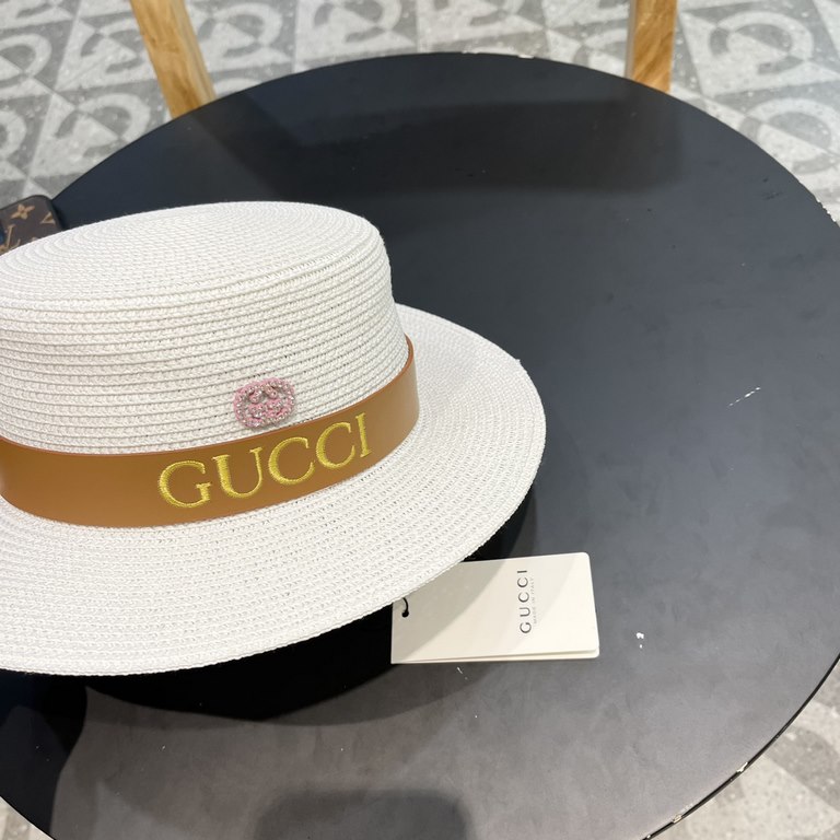 Gucci Gucci Straw Hat, Embroidered Monogrammed Sun Hat, l Head Circumference 57cm