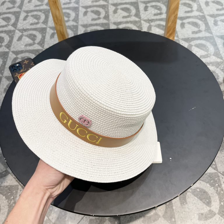 Gucci Gucci Straw Hat, Embroidered Monogrammed Sun Hat, l Head Circumference 57cm