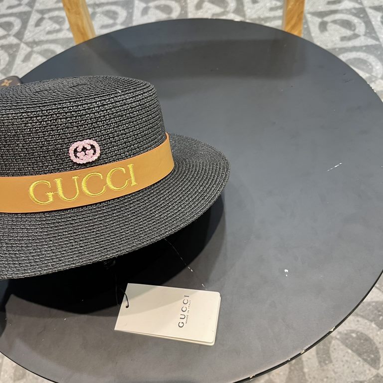 Gucci Gucci Straw Hat, Embroidered Monogrammed Sun Hat, l Head Circumference 57cm