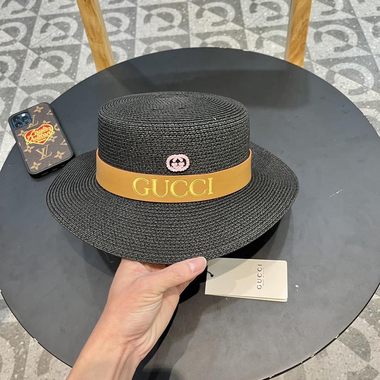 Gucci Gucci Straw Hat, Embroidered Monogrammed Sun Hat, l Head Circumference 57cm