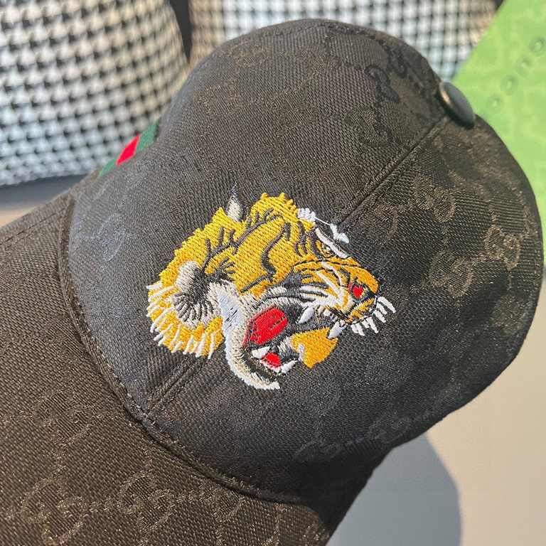 With box bag, Gucci (Gucci) new original single baseball cap, tiger head embroidery, 11 open mold customized, heavy embroidery, details comparable to the counter, the original canvas material   head cowhide, the quality 