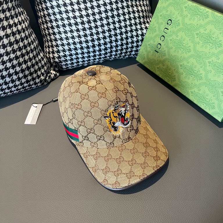 With box bag, Gucci (Gucci) new original single baseball cap, tiger head embroidery, 11 open mold customized, heavy embroidery, details comparable to the counter, the original canvas material   head cowhide, the quality 