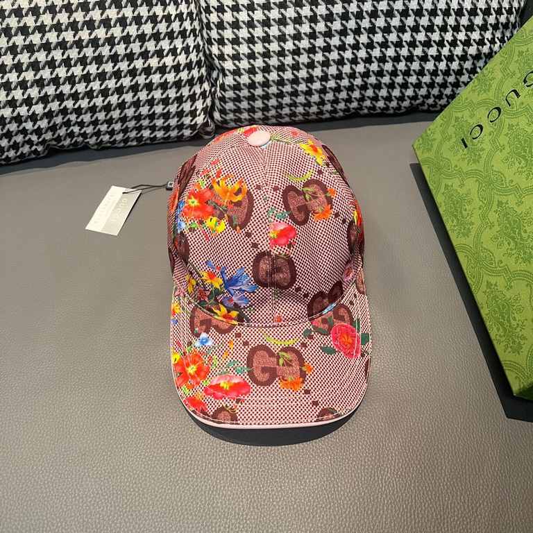 With packaging cloth bag, Gucci Gucci new original single baseball cap, broken flowers large double G, counter 11 open mold ordering, perfect pair of flowers, the original canvas fabric   head layer cowhide, lightweight 