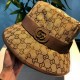 Gucci (Gucci) new original single fisherman hat     wrapped double G, 11 open molded to order, the highest version, the original canvas material   cowhide micro-labeling, cotton lining, lightweight and breathable, in-kin