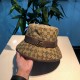 Gucci (Gucci) new original single fisherman hat     wrapped double G, 11 open molded to order, the highest version, the original canvas material   cowhide micro-labeling, cotton lining, lightweight and breathable, in-kin