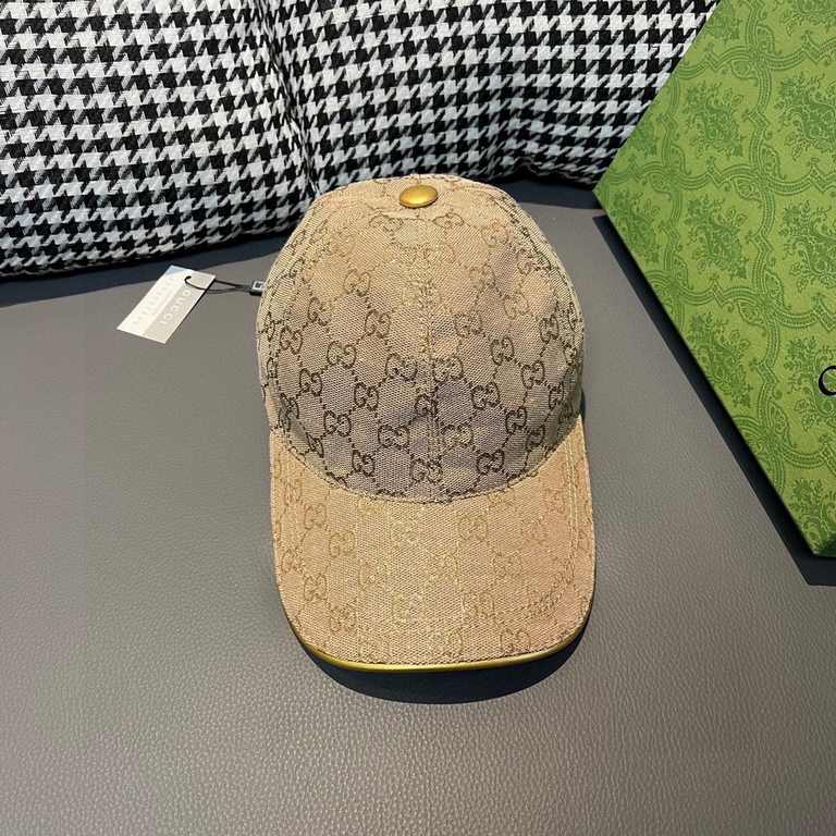 With box bag, Gucci (Gucci) classic original single baseball cap     gold silk logo. counter 11 open mold customized, the highest version, the original canvas material   head layer cowhide, cotton lining, lightweight and