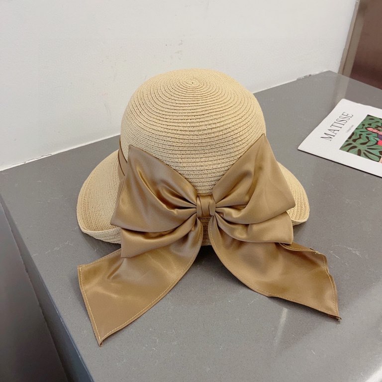 ￥Gucci Gucci Straw Hat, Celebrity Style Sun Hat, Satin Bow Flap, Head Circumference 57cm