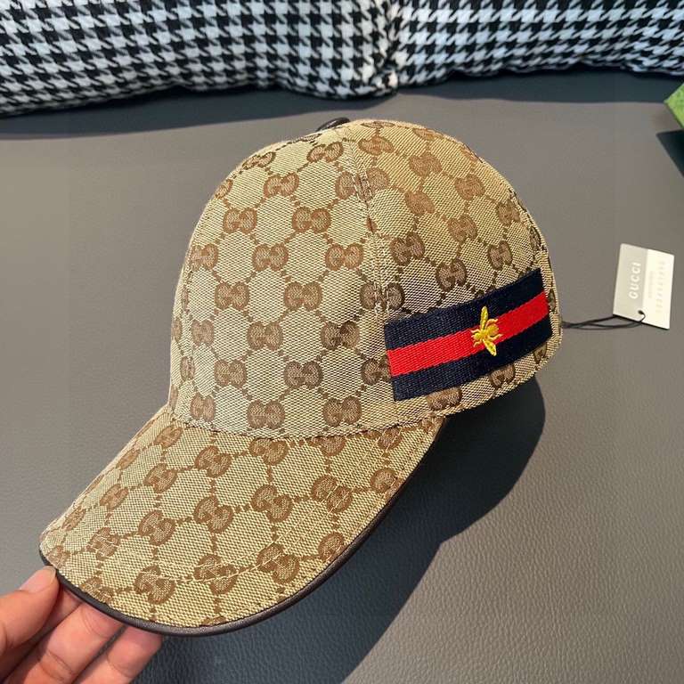 Wannabe classic model shipment!With box cloth bag, Gucci (Gucci) classic original single baseball cap, bee webbing, counter 11 open mold ordering, the highest version, the original canvas material   head layer cowhide, c