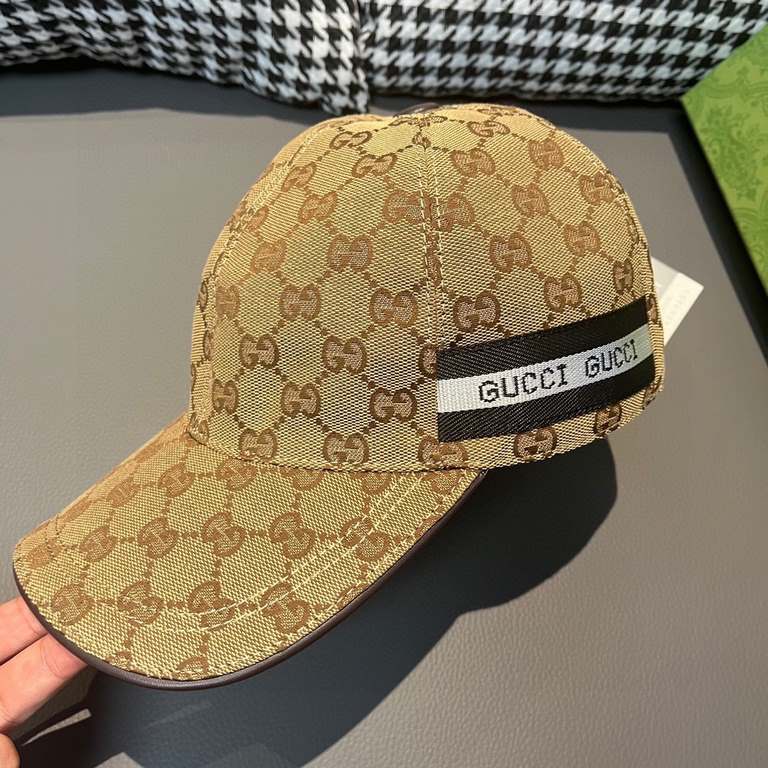 Gucci baseball cap.With box cloth bag, Gucci (Gucci) classic original single baseball cap, logo webbing counter 11 open mold customized, the highest version, the original canvas material   head layer cowhide, cotton lini