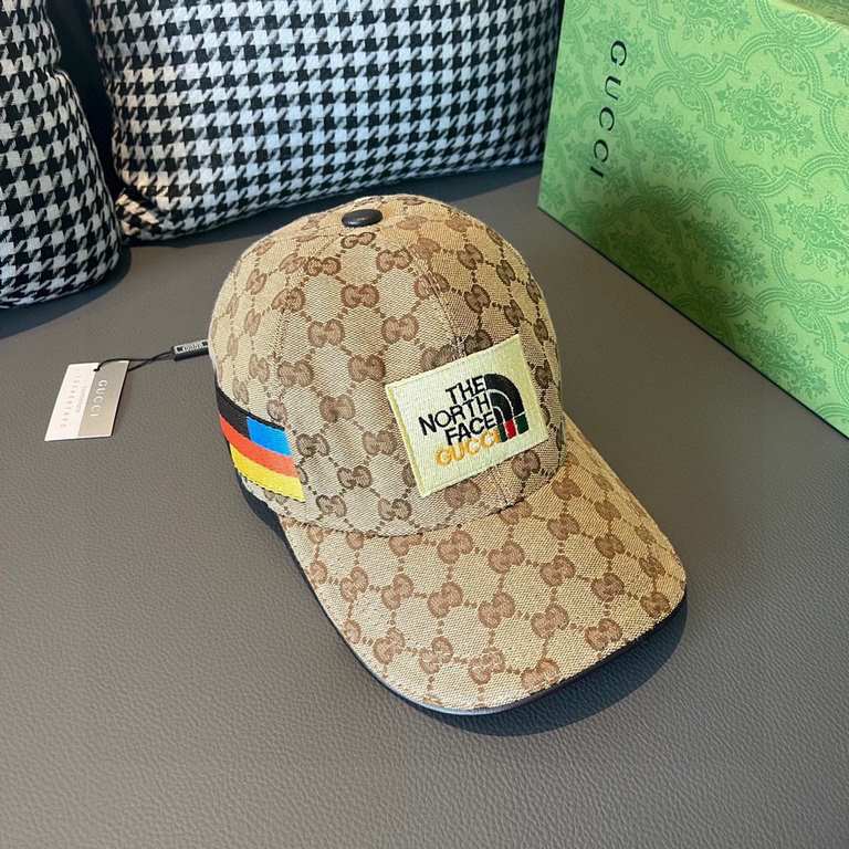 With box bag, Gucci (Gucci) new original single baseball cap, north face embroidery! Counter 11, imported canvas   head cowhide, generation purchase popular, men and women can be used with models, the quality is superb! 