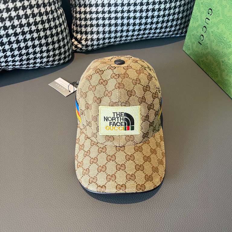 With box bag, Gucci (Gucci) new original single baseball cap, north face embroidery! Counter 11, imported canvas   head cowhide, generation purchase popular, men and women can be used with models, the quality is superb! 