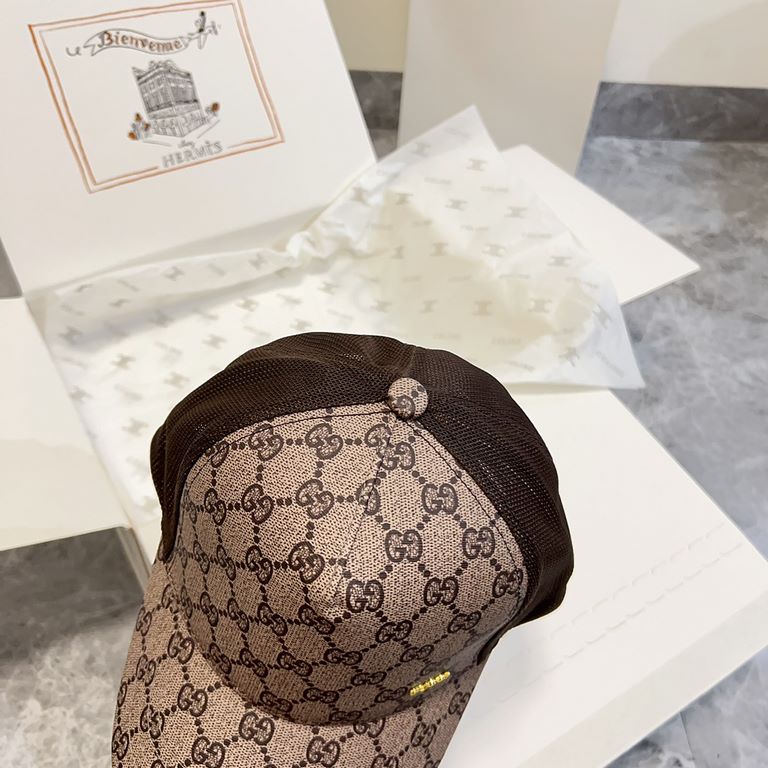 Special price   with dust bag. [GUCCI Gucci] 2024 spring and summer new hollow splicing baseball cap, classic leather unisex