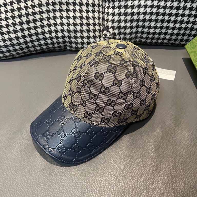 With box cloth bag, Gucci (Gucci) classic original single baseball cap, small double G cowhide splicing, 11 open mold ordering, superb quality! Brim head layer cowhide embossing, excellent quality! Base head circumferenc