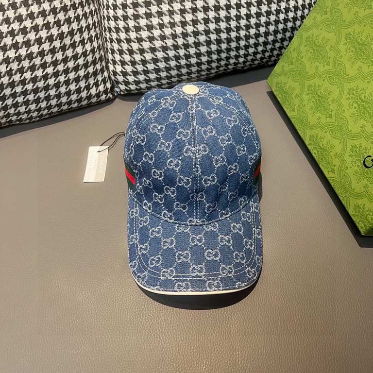 With box cloth bag, Gucci (Gucci) classic original single baseball cap, double G denim jacquard, retro design, counter 11 open mold order! Original denim fabric   head layer cowhide, lightweight and breathable! In-kind s