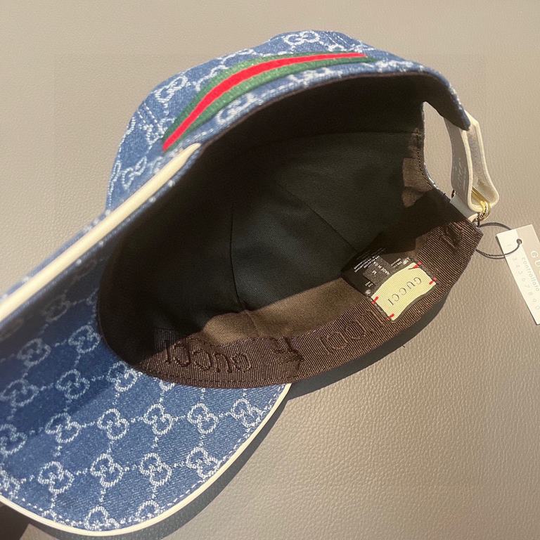 With box cloth bag, Gucci (Gucci) classic original single baseball cap, double G denim jacquard, retro design, counter 11 open mold order! Original denim fabric   head layer cowhide, lightweight and breathable! In-kind s