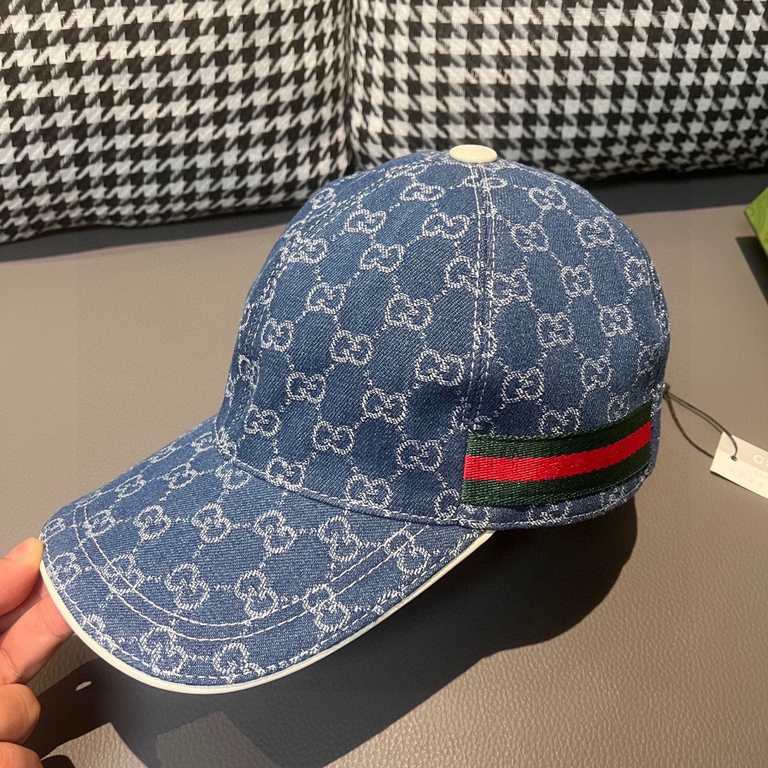 With box cloth bag, Gucci (Gucci) classic original single baseball cap, double G denim jacquard, retro design, counter 11 open mold order! Original denim fabric   head layer cowhide, lightweight and breathable! In-kind s