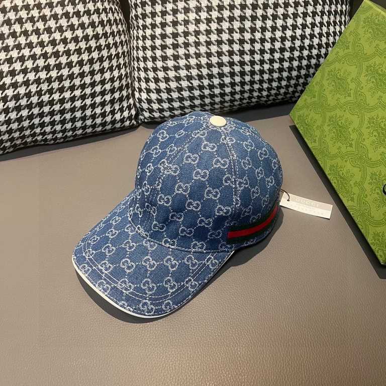 With box cloth bag, Gucci (Gucci) classic original single baseball cap, double G denim jacquard, retro design, counter 11 open mold order! Original denim fabric   head layer cowhide, lightweight and breathable! In-kind s