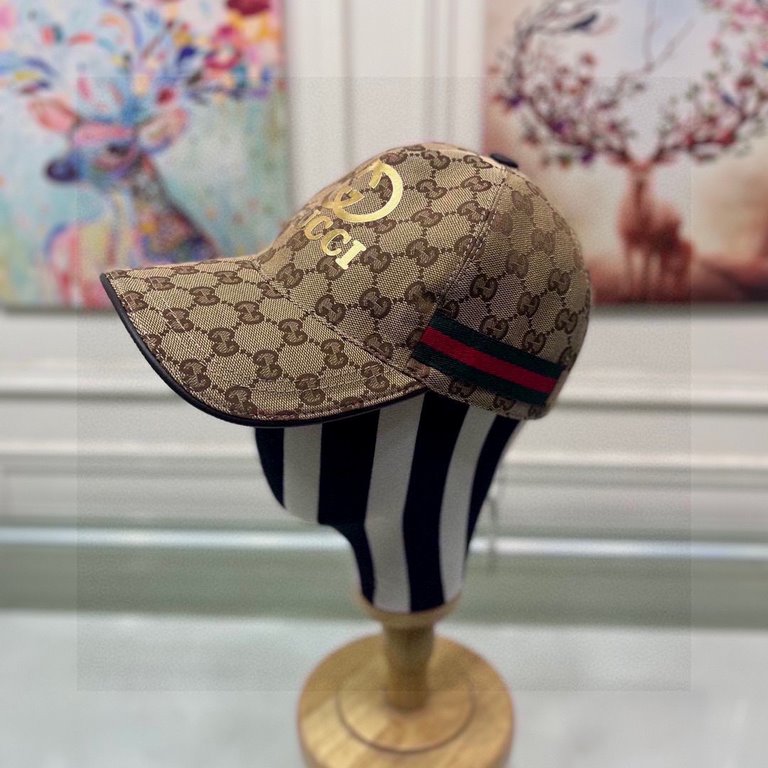 With box cloth bag, Gucci (Gucci) original single baseball cap, stamping double G, 11 open mold customized, the highest version, the original canvas material   head layer cowhide, cotton lining, light and breathable, phy