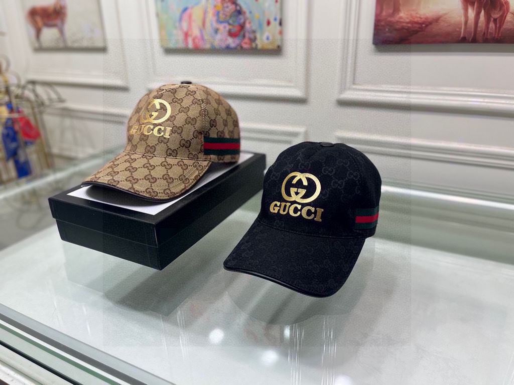 With box cloth bag, Gucci (Gucci) original single baseball cap, stamping double G, 11 open mold customized, the highest version, the original canvas material   head layer cowhide, cotton lining, light and breathable, phy