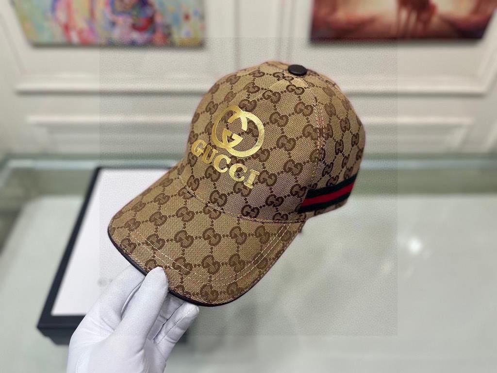 With box cloth bag, Gucci (Gucci) original single baseball cap, stamping double G, 11 open mold customized, the highest version, the original canvas material   head layer cowhide, cotton lining, light and breathable, phy