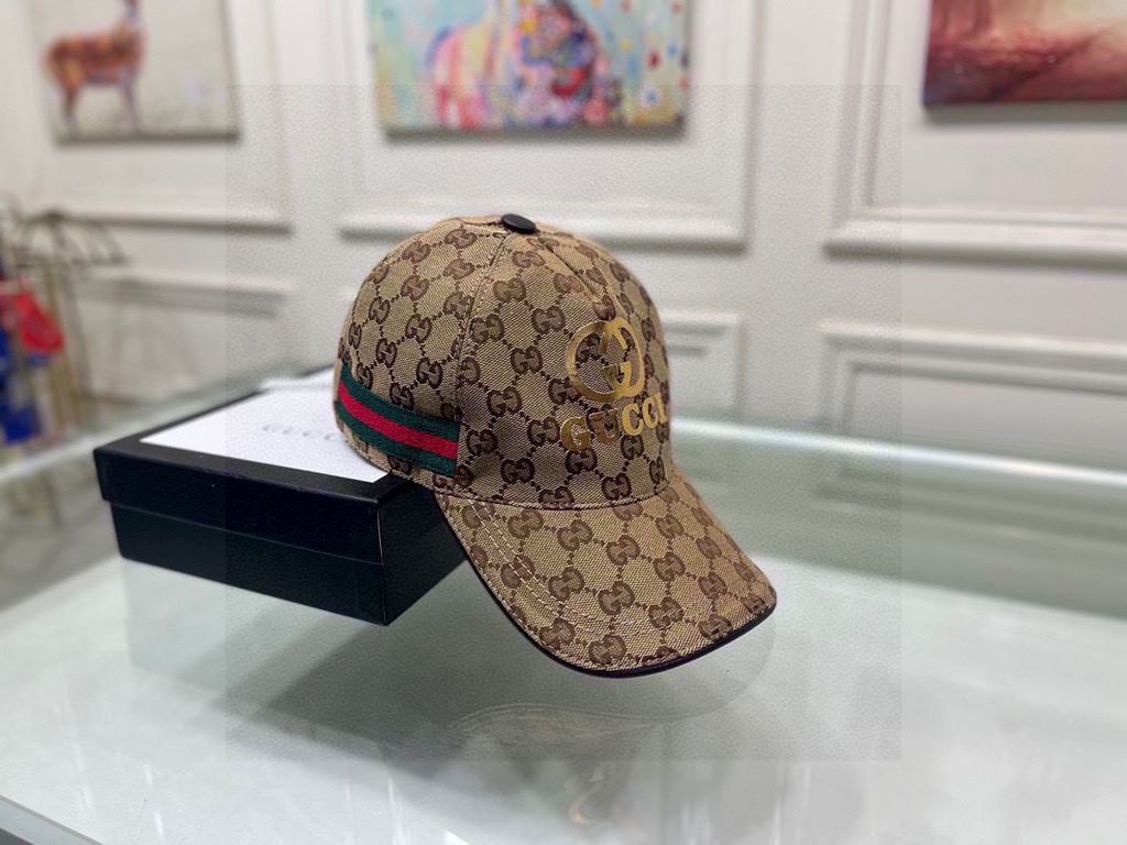 With box cloth bag, Gucci (Gucci) original single baseball cap, stamping double G, 11 open mold customized, the highest version, the original canvas material   head layer cowhide, cotton lining, light and breathable, phy