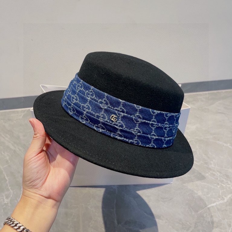 ￥Gucci Gucci fall and winter new bowler hat, 100% wool bowler hat, tweed cap, head circumference 57cm