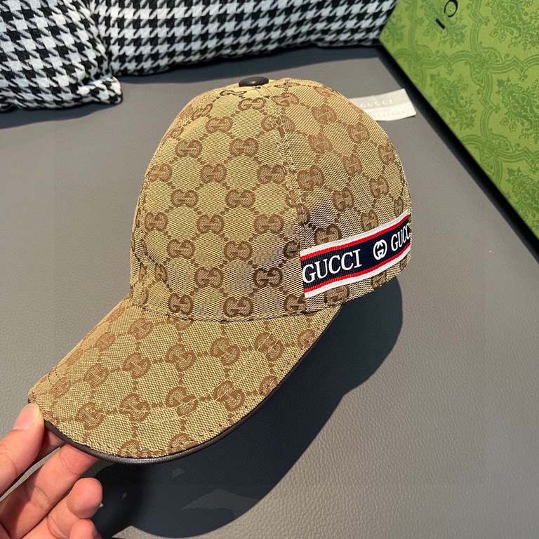 With box bag, Gucci (Gucci) spring and summer new original single baseball cap, logo webbing, 11 open mold customized, original canvas material   head layer cowhide, the generation of the purchase of popular, men and wom