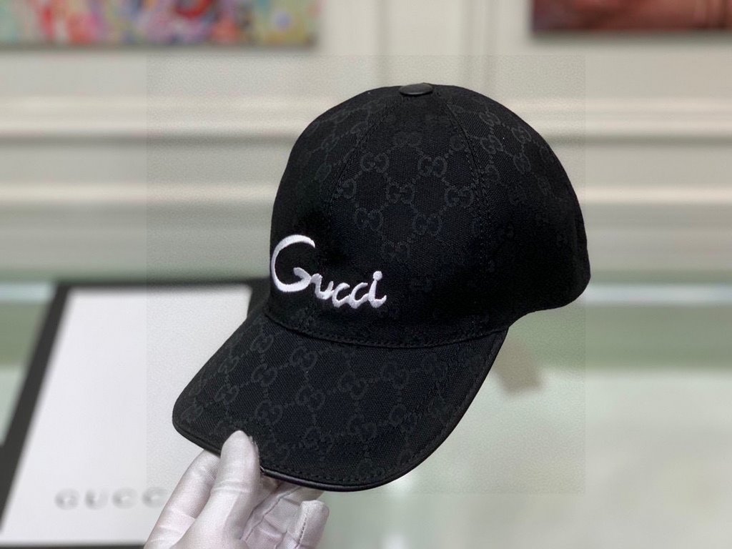 With box bag, Gucci (Gucci) new original single baseball cap, art word embroidery, 11 open mold customized, heavy embroidery, details comparable to the counter, the original canvas material   head layer cowhide, cotton l