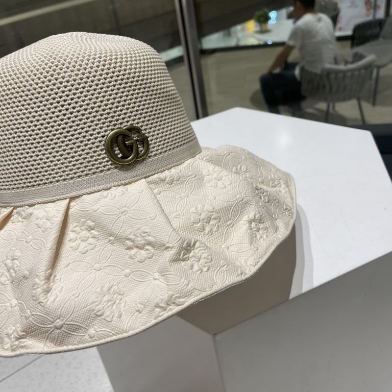 GUCCI Gucci new sun hat female summer UV large brim beach fisherman hat face shielding sunscreen UV color gel sun hat