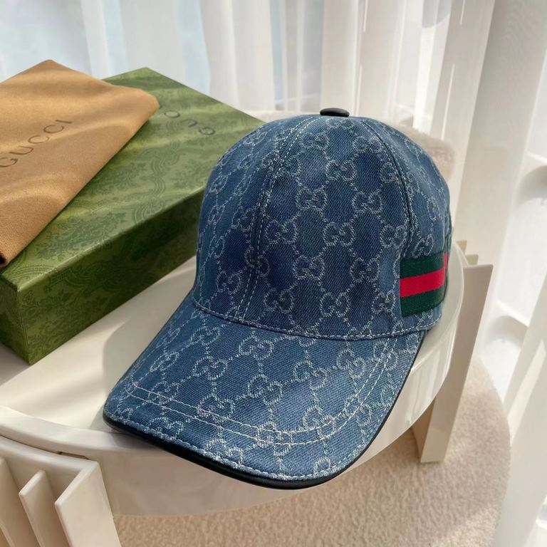 With box cloth bag, Gucci (Gucci) classic original single baseball cap, double G denim jacquard, retro design, counter 11 open mold order! Original denim fabric   head layer cowhide, lightweight and breathable! In-kind s