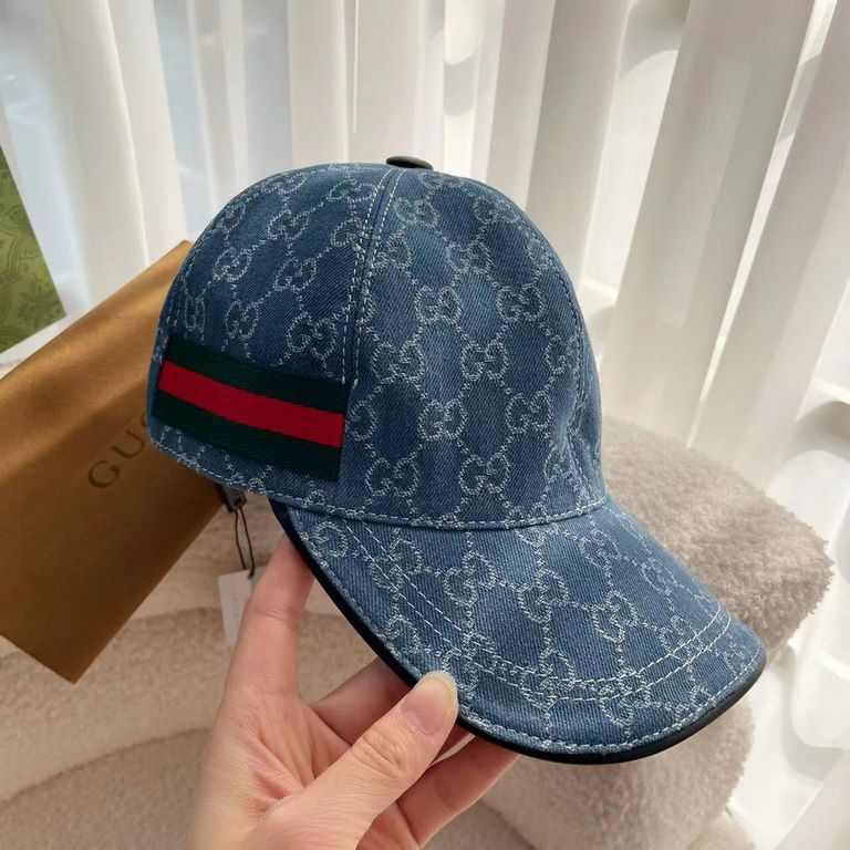 With box cloth bag, Gucci (Gucci) classic original single baseball cap, double G denim jacquard, retro design, counter 11 open mold order! Original denim fabric   head layer cowhide, lightweight and breathable! In-kind s