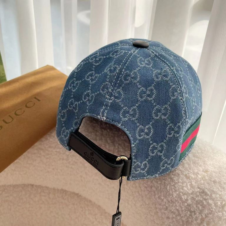 With box cloth bag, Gucci (Gucci) classic original single baseball cap, double G denim jacquard, retro design, counter 11 open mold order! Original denim fabric   head layer cowhide, lightweight and breathable! In-kind s