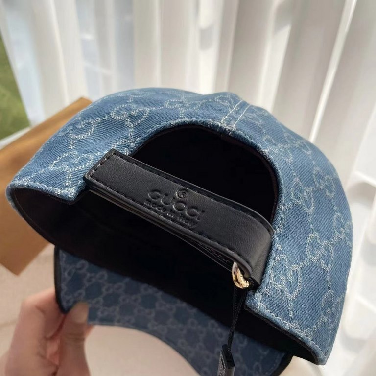 With box cloth bag, Gucci (Gucci) classic original single baseball cap, double G denim jacquard, retro design, counter 11 open mold order! Original denim fabric   head layer cowhide, lightweight and breathable! In-kind s