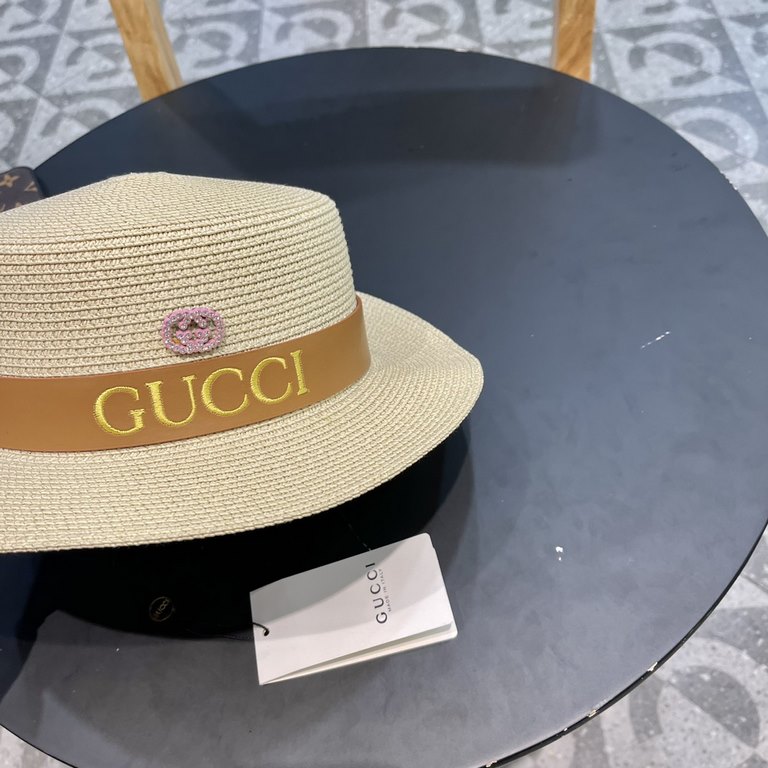 Gucci Gucci Straw Hat, Embroidered Monogrammed Sun Hat, l Head Circumference 57cm