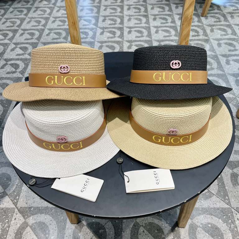 Gucci Gucci Straw Hat, Embroidered Monogrammed Sun Hat, l Head Circumference 57cm