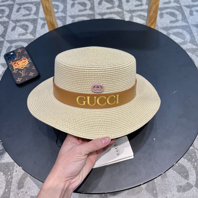 Gucci Gucci Straw Hat, Embroidered Monogrammed Sun Hat, l Head Circumference 57cm