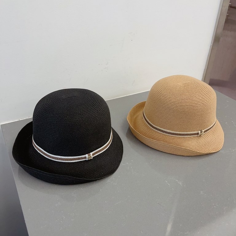 ￥Gucci Gucci New Straw Hat, Rolled Sun Hat, Black Khaki Two Colors, Head Circumference 57cm