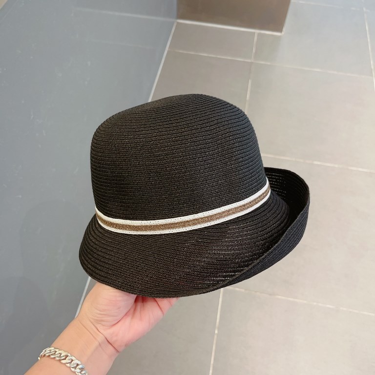 ￥Gucci Gucci New Straw Hat, Rolled Sun Hat, Black Khaki Two Colors, Head Circumference 57cm