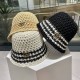 Gucci GUCCI summer women's new hollow colorblocking knitted small pot hat outdoor sunshade sunscreen fisherman hat fashion bucket hat