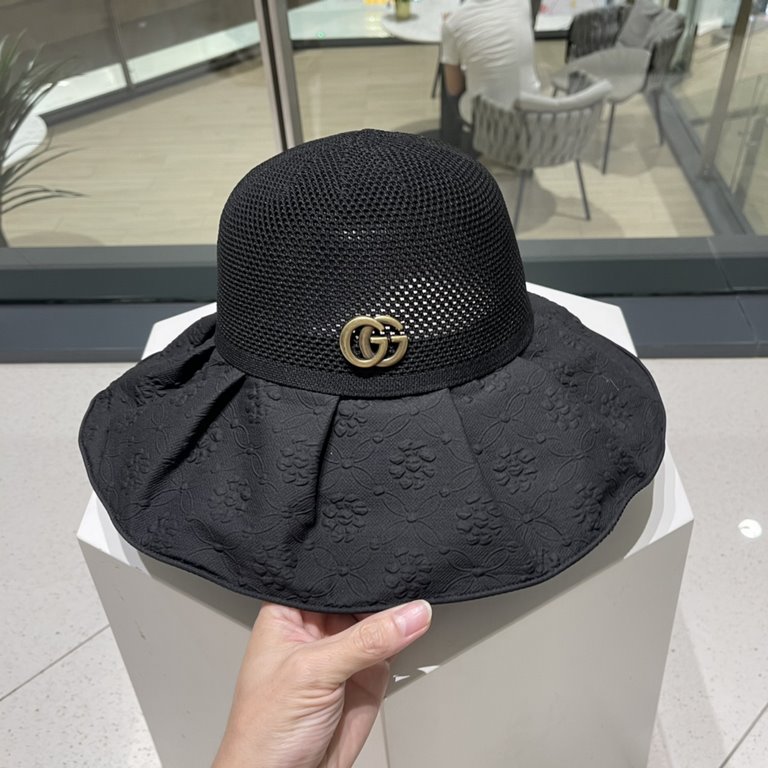 GUCCI Gucci new sun hat female summer UV large brim beach fisherman hat face shielding sunscreen UV color gel sun hat